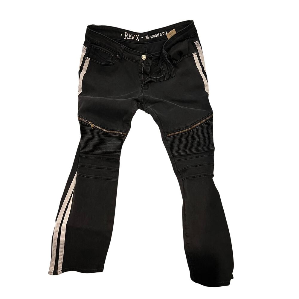 Raw X standard fit black moto white Stripe Jeans Mens 36x29